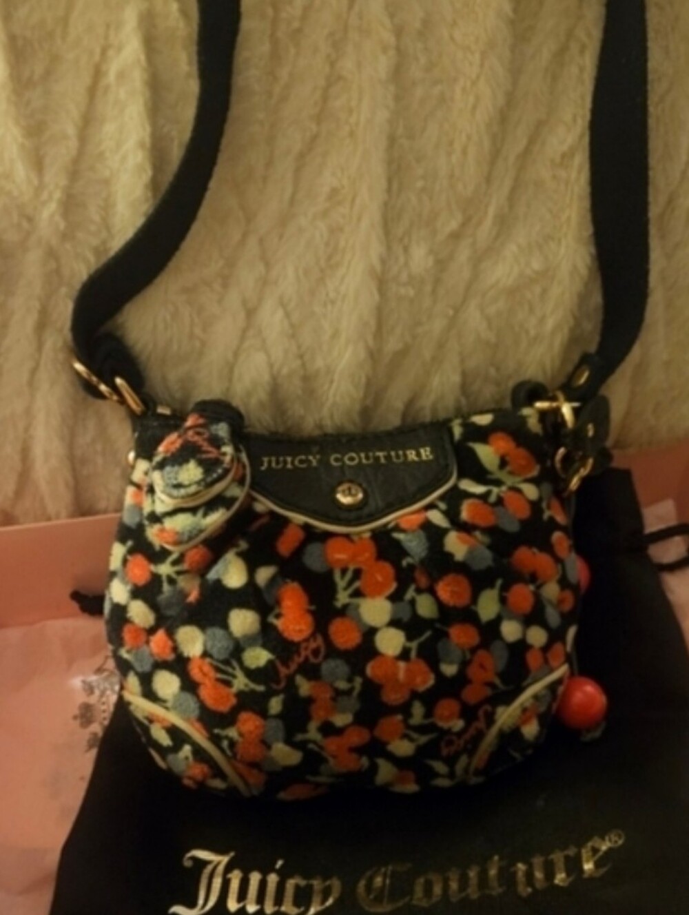 Rare Juicy Couture Mini Y2k Navy Blue & Red Floral Crossbody Bag